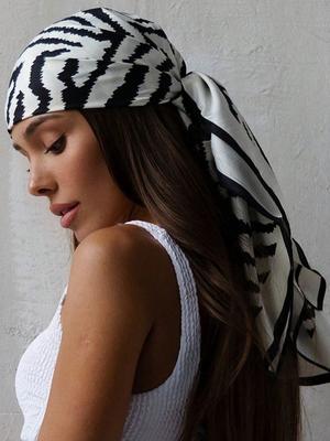 1 pezzo Elegante Foulard Quadrato 90cm in Twill con Stampa Zebrata da Donna/Fascia per Capelli, Bandana da Donna Adatta per Uscite Casual e alla Moda come Foulard, Fascia per Capelli