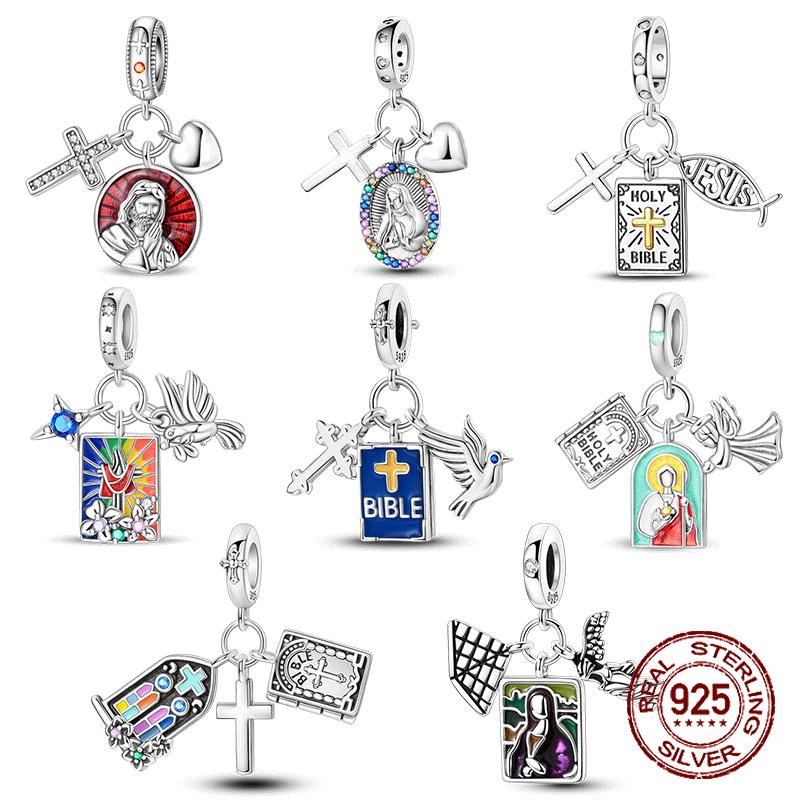 Religious Jesus Cross Genuine Copper Holy Bible Scriptures Pendant Piece Suitable For Authentic Charm Bracelets Women Jewelry Creation Present