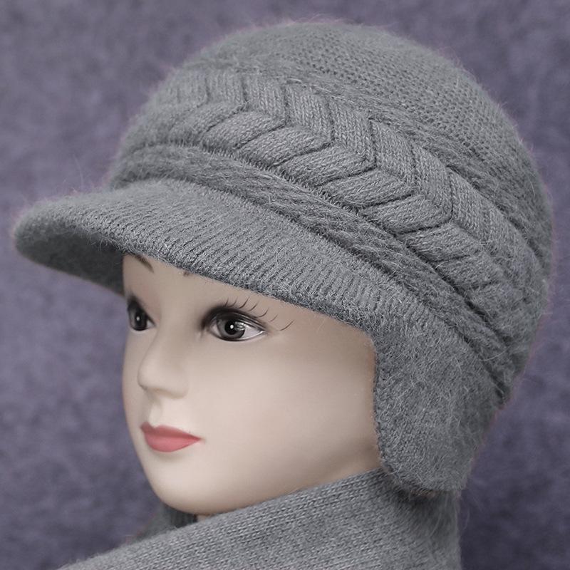 Women's Winter Hat & Scarf Set: Thick Knit with Ear Protection for Middle-Aged and Elderly