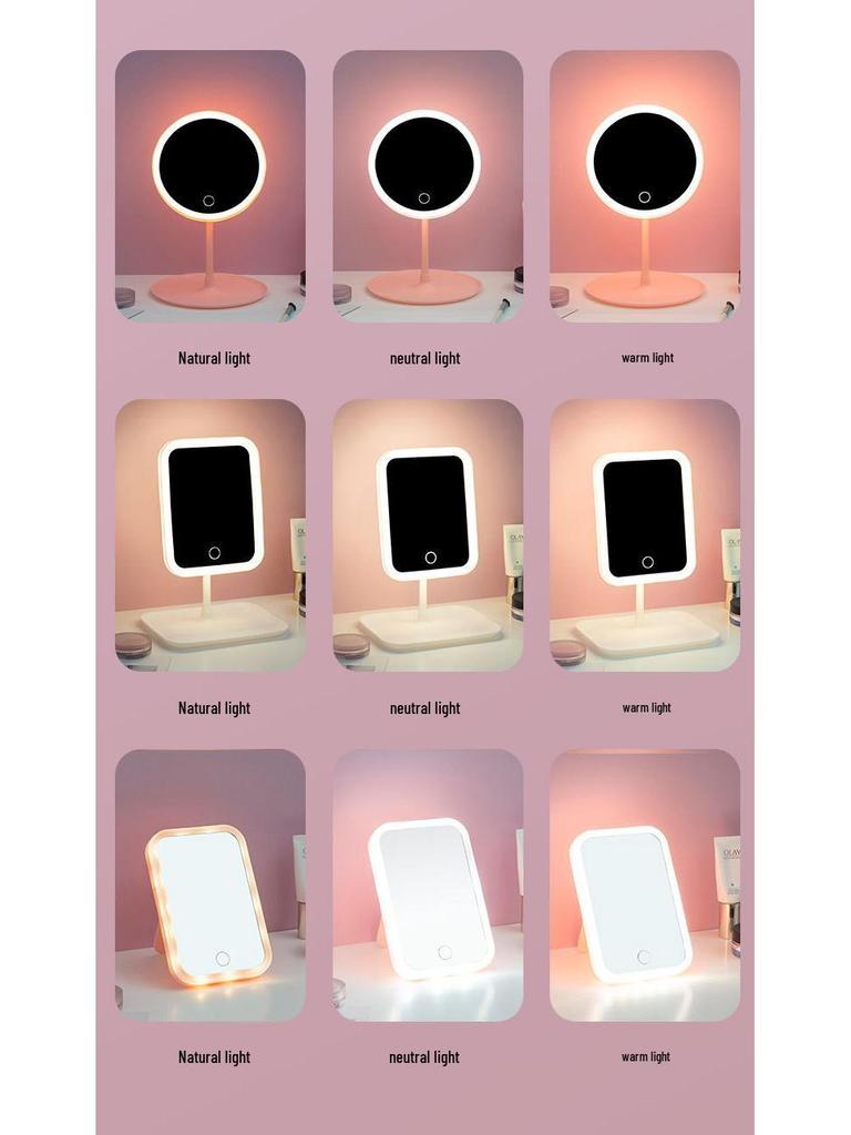 Rechargeable LED Makeup Mirror with Adjustable Three-Color Natural Light and One-Touch Control for Dressing Table