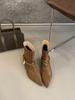 2025 autumn new retro low-heeled Maillard short boots pleated thin pointed pile boots women