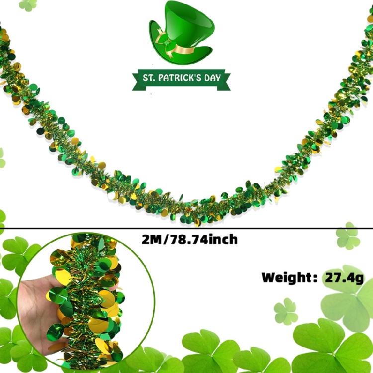 4Pcs Metallic Tinsel Twist Ornament 6.5ft Each Green Gold Fringes Artifical Vine for Irish Festival Holiday Decoration