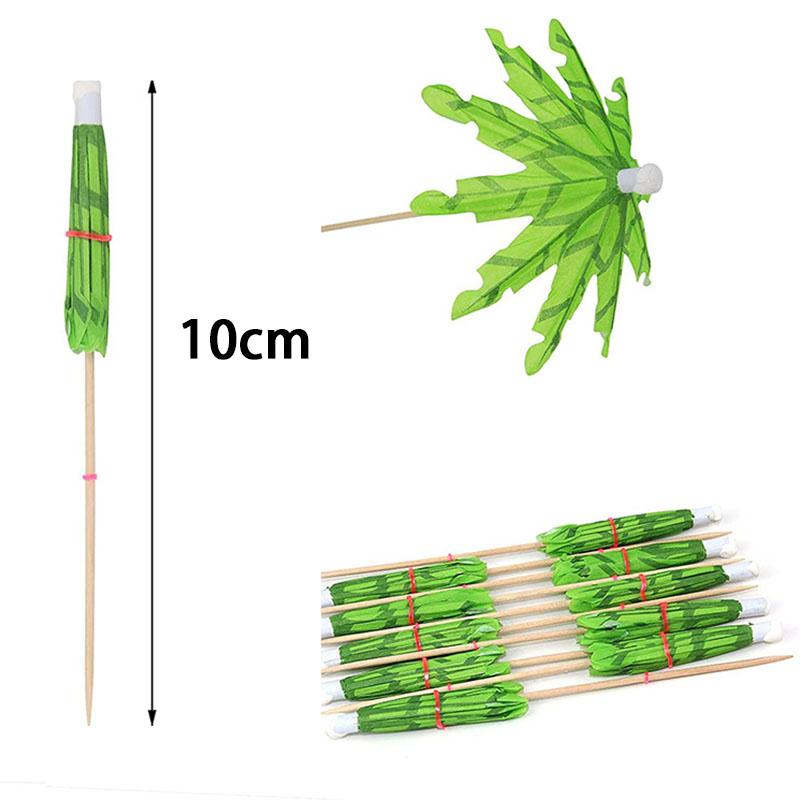 50Pcs Tropical Palm Tree Paper Umbrella Cocktail Food Fruit Picks Cupcake Toppers Hawaiian Birthday Party Wedding Decorations