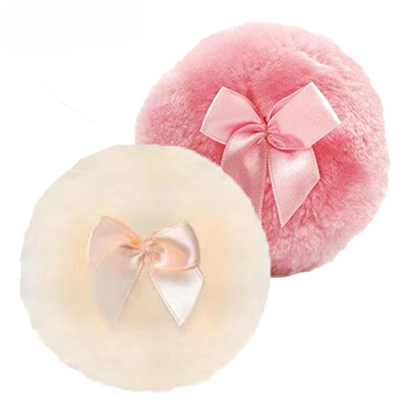 1Pc Ultra Soft Large Fluffy Powder Puff Pink Bow Washable Reusable Velour Face Body Powder Puff Loose Powder Puffs Make Up Tools