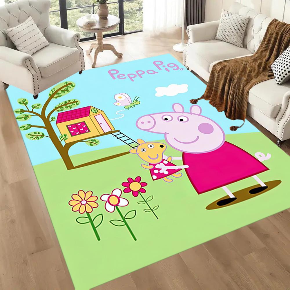 Peppa Pig Garden Adventure Square rugs are a great choice for living rooms, bedrooms, home décor, and as gifts.