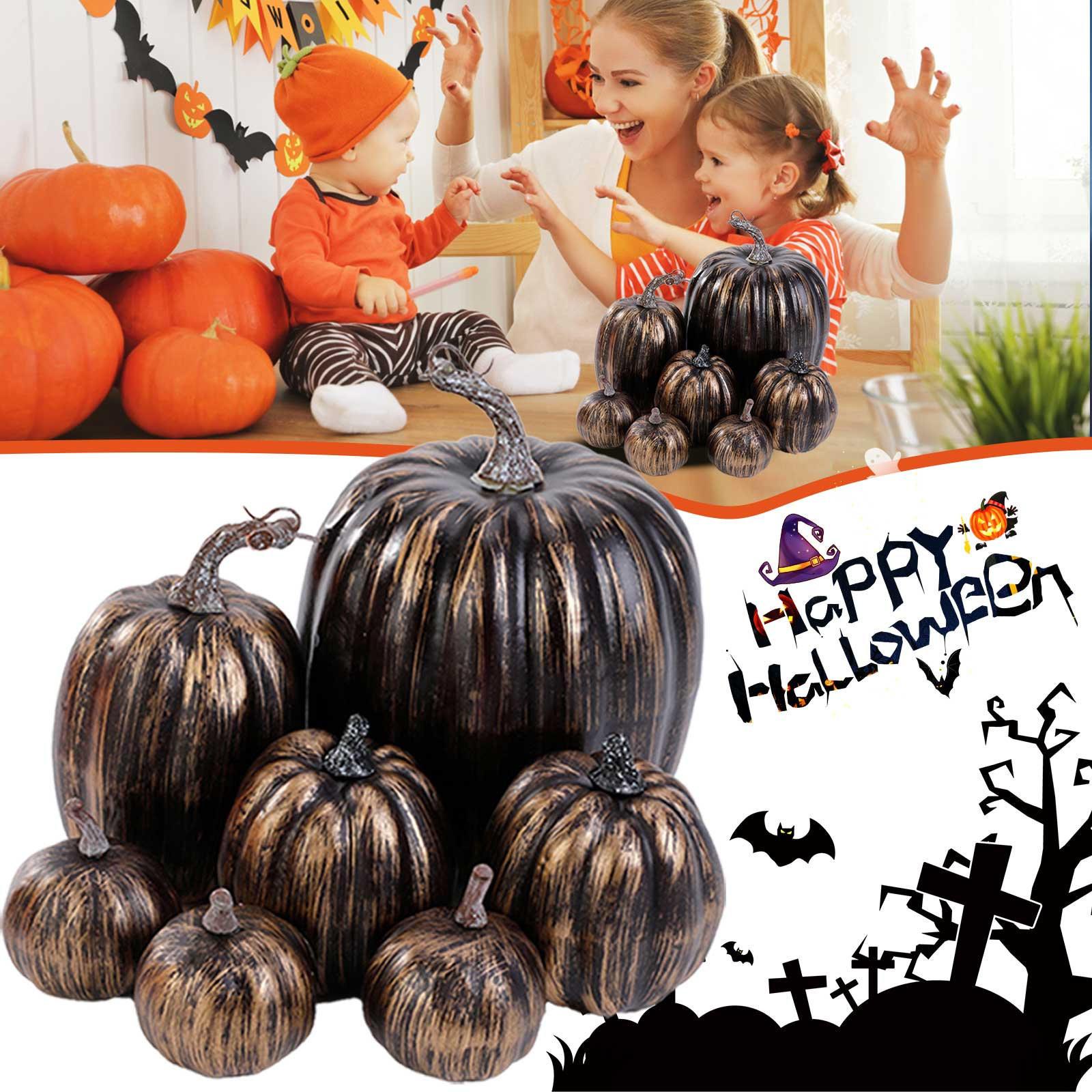 

7PCS Simulation Pumpkin Halloween Artificial Pumpkins Desktop Ornaments Autumn Harvest Farmhouse Fake Pumpkin Home Decorations One Size