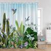 Birds Flowers Shower Curtains Hummingbirds Flowers Green Leaves Plants Greenery Bath Decorations Spring Bath Curtain With Hooks