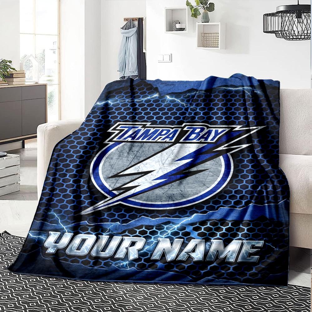 Name Custom Tampa Bay Lightning Print Flannel Blanket High Quality Warm Comfortable Cover for All Seasons Perfect for Gifts Home Decor