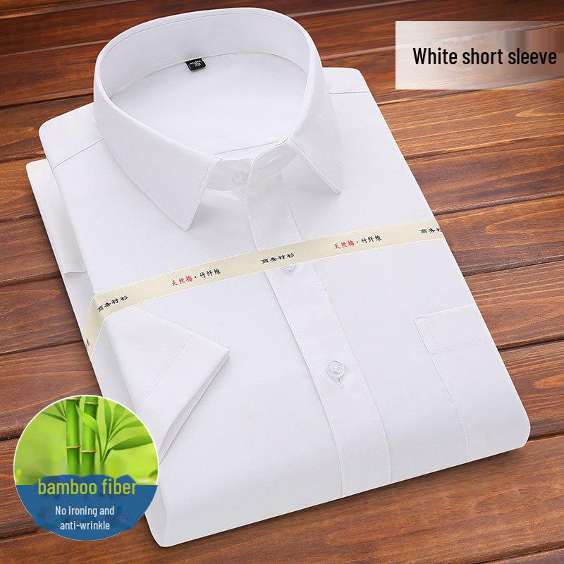 Men's Non-Iron Bamboo Business Casual White Shirt - Easy Care, Machine Washable