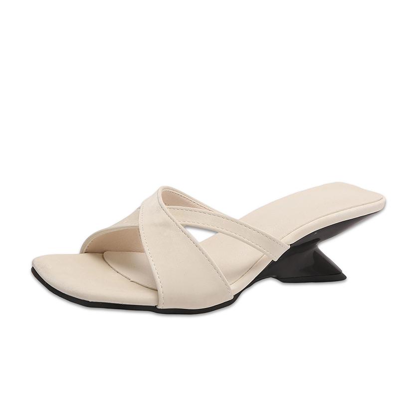 Fashion French High-heeled Niche Slippers for Women's Summer New All-match Outward Wear Square-toe Open-toe Cool Mop