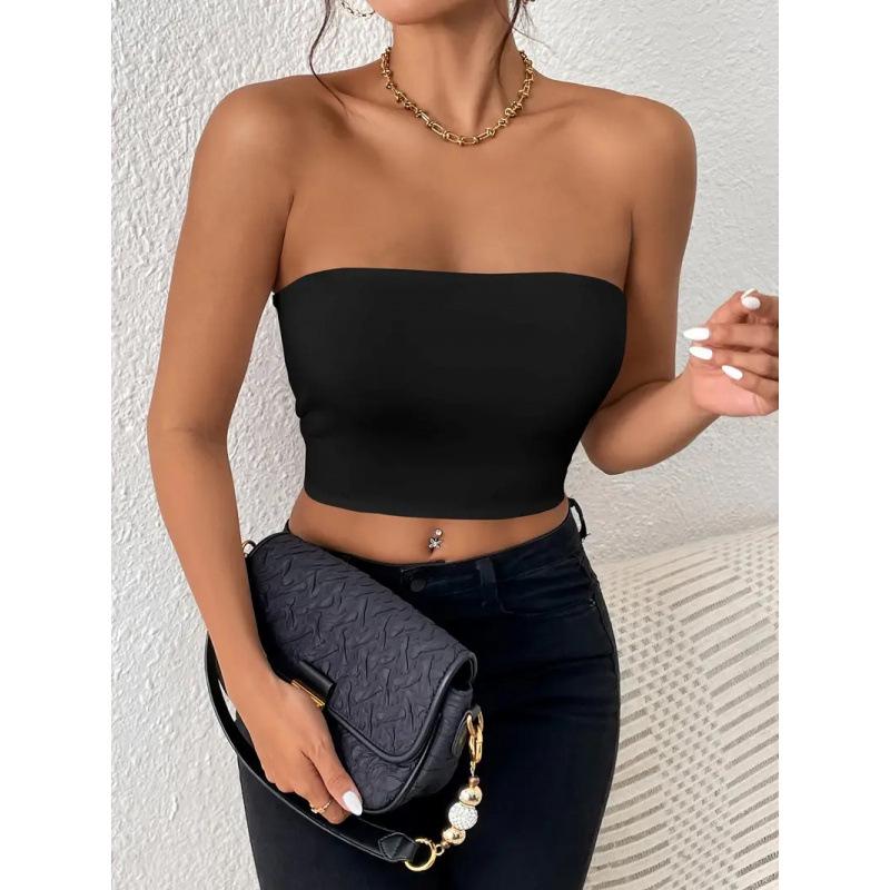 2025 European & American Sexy Strapless Crop Top – Slim-Fit Sleeveless Navel-Baring Solid Color Outerwear