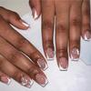 24Pcs Short Square Press On Nails White Rhinestone Flower French Tip Full Cover Reusable Fake Nail Tips
