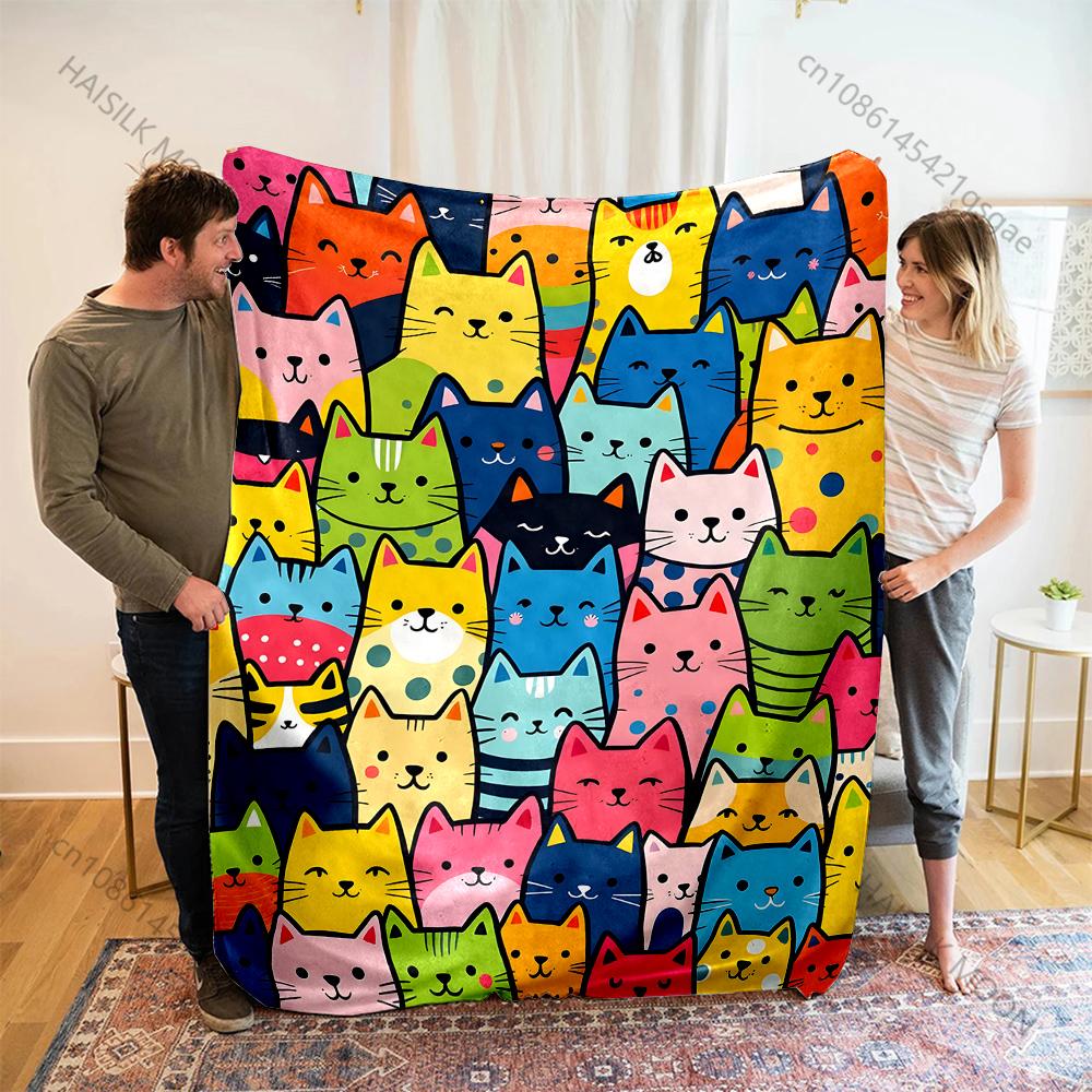 1PC A Group of Cat Print Blanket Room Sofa Decorative Blanket Multi-size Multi-scene Available Top 10 Holiday Gift Fast Shipping