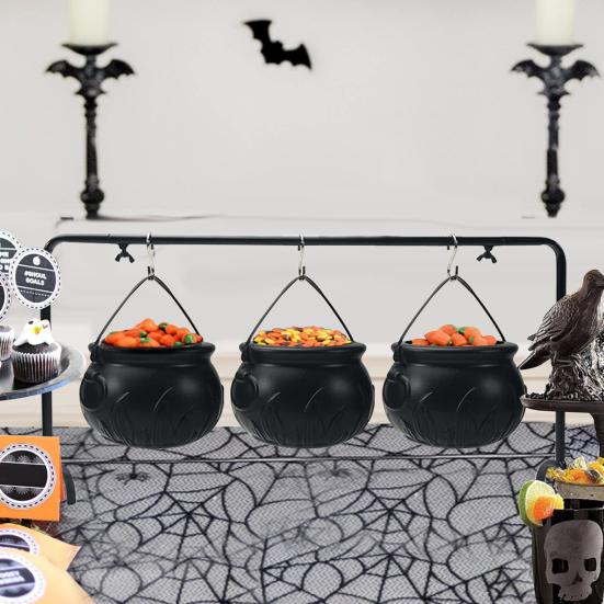 Yousheng Halloween Decoration Witches Cauldron Serving Bowls Set with Iron Rack Skeleton Hooks Plastic Candy Bowl for Indoor Outdoor Party Decorations