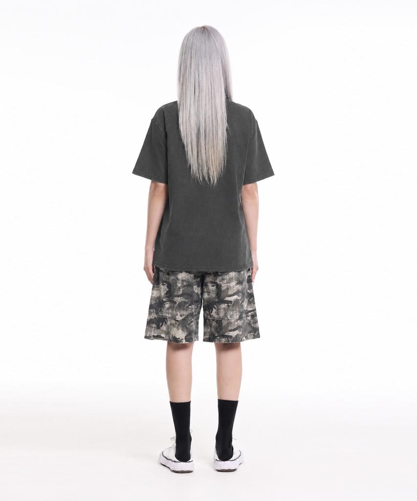 CREAM SODA LAB Crsdel Small Logo Garment Dyed Pigment Short Sleeve T-Shirt Smoky Charcoal White