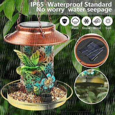 1pcs New Solar Iron Bird Feeder LED Solar Courtyard Decoration Projection Feeding Bird Water Dispenser Light