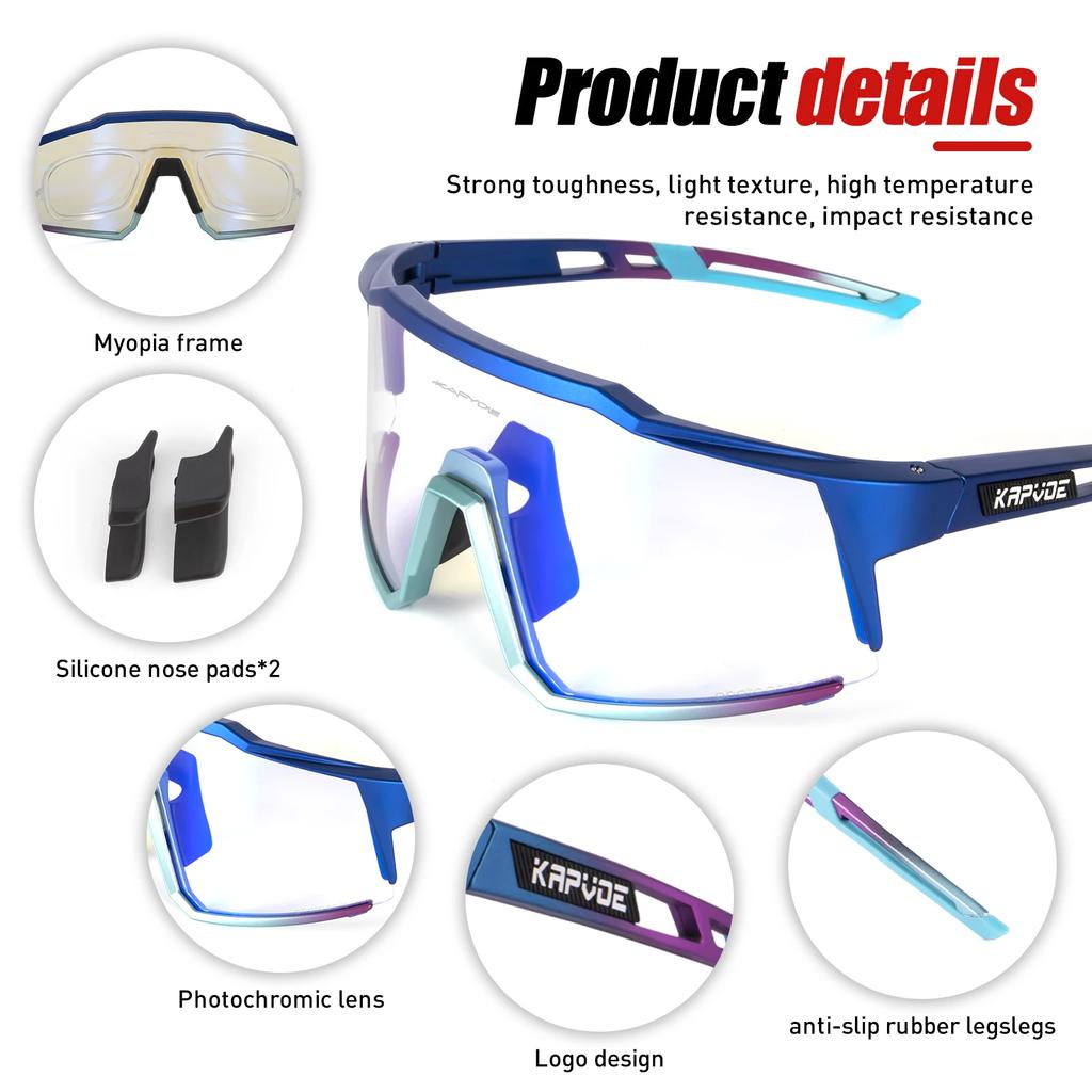 Kapvoe Photochromic Cycling Glasses Outdoor Sports Men Bike Glasses Women Mountain Bicycle Riding Protection Goggles Eyewear