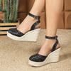Fashion Summer Shoes Women High Heels Sandals Fashion Elegant Ladies Party Shoes Wedge Heel10cm Black Red Blue Plus Size 42 D518