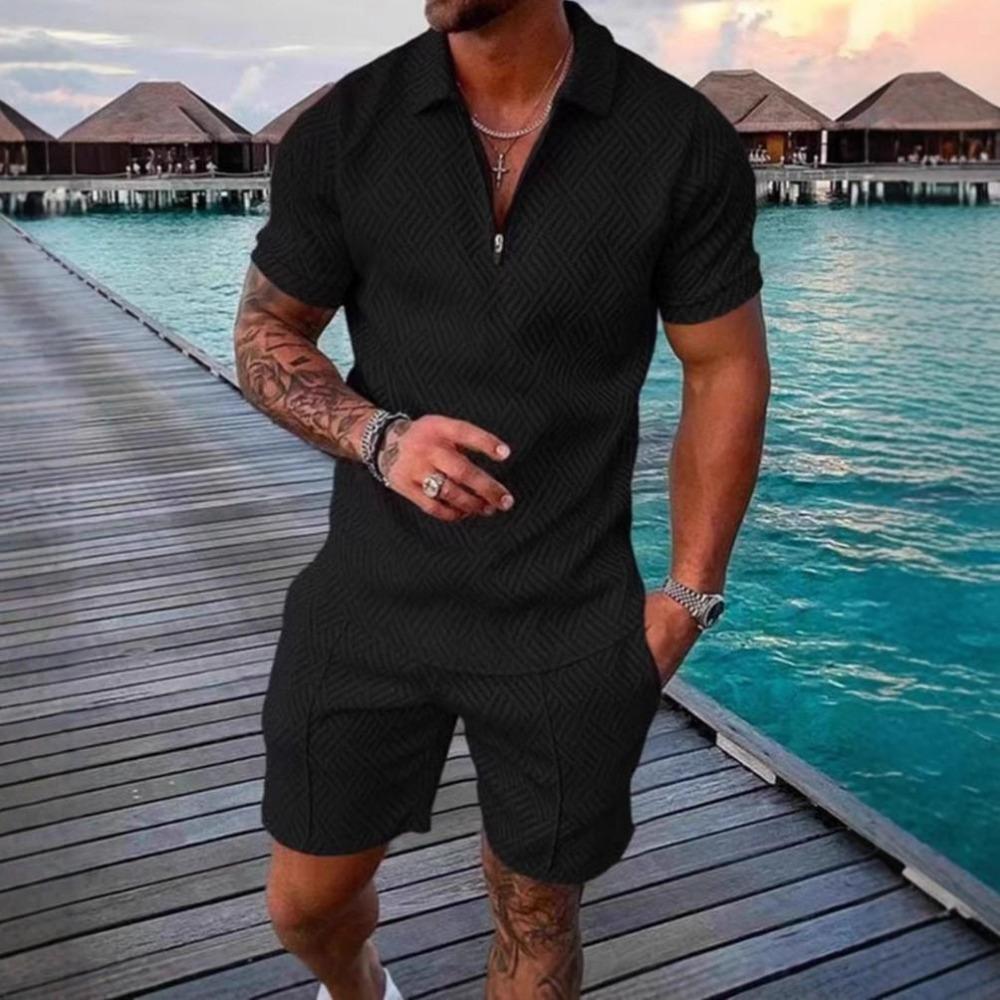 Summer Men's Printed POLO Shirt Set Lapel Short Sleeve Fashion Breathable Casual Men's T-shirt