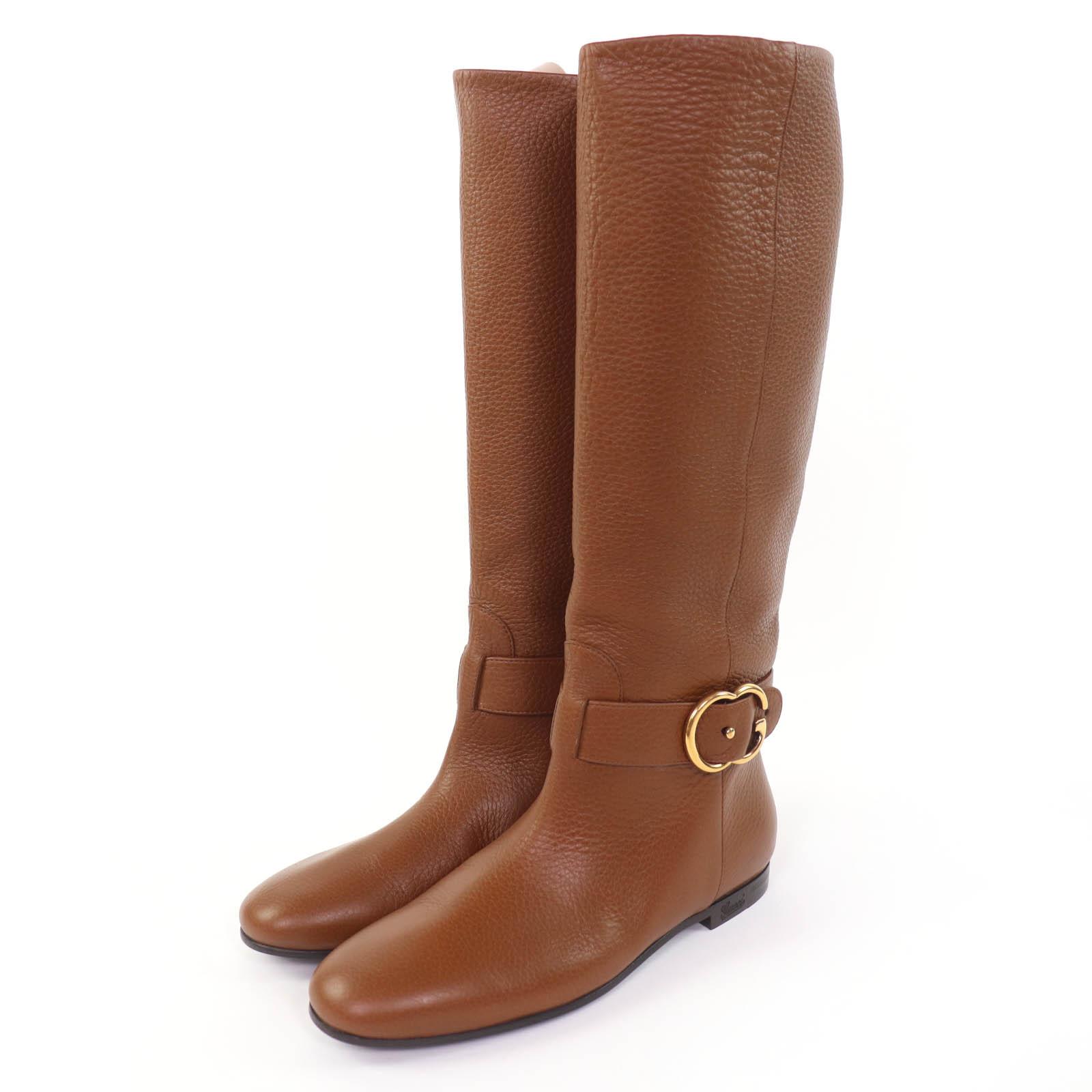 Excellent GUCCI Knee-high boots GGMetal Leather Brown leather Women 36 270205 Used