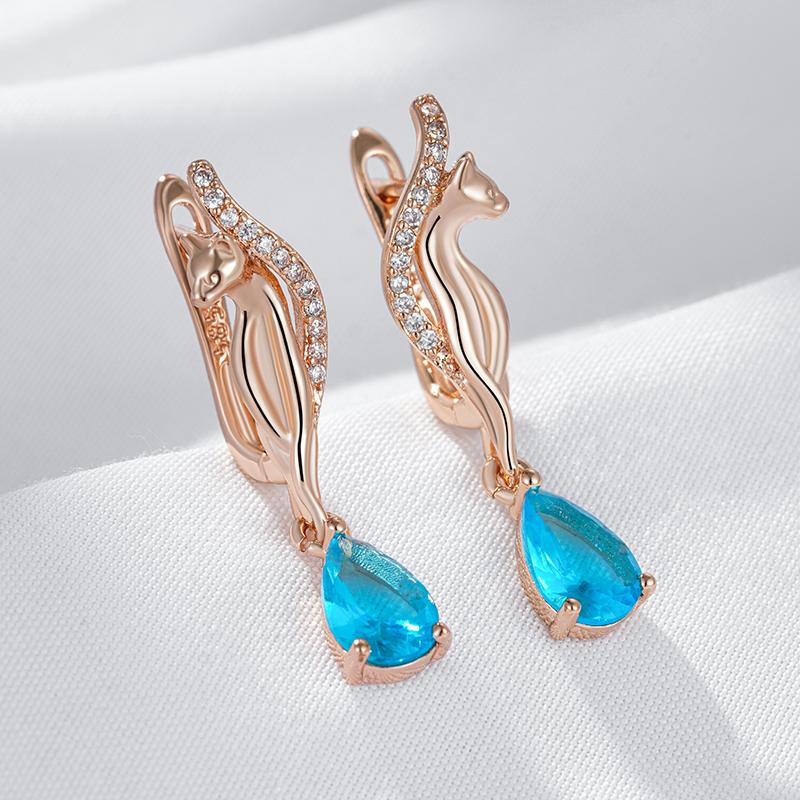 Kienl   Rose Gold Color Animal Drop Earring For Women Vintage Blue Natural Zircon Long Earring High Quality Daily Jewelry