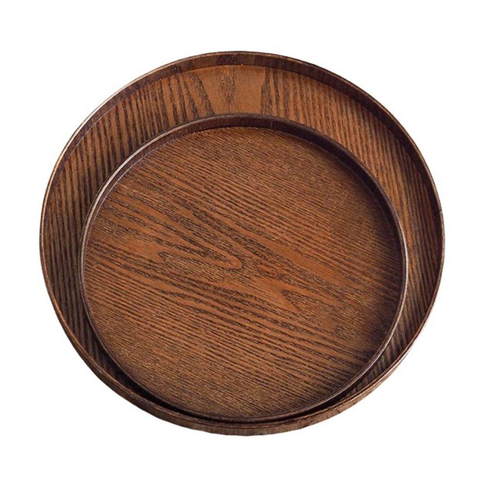Vintage Round Serving Tray Wooden 21/24/27/30/33cm Decorative Tray Food Bread Pan Coffee Home Table