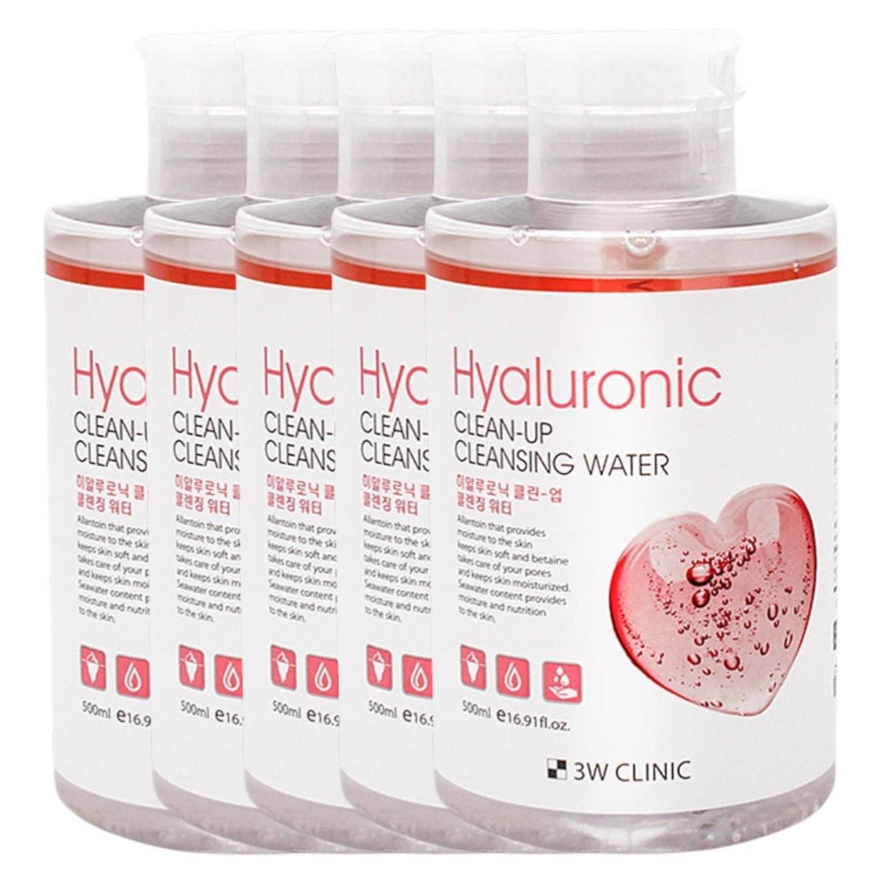 

3W CLINIC Hyaluronic Clean-Up Cleansing Water [5 PCS Bulk Set] - Ultra-Hydrating & Moisturizing Makeup Remover 500ml x 5