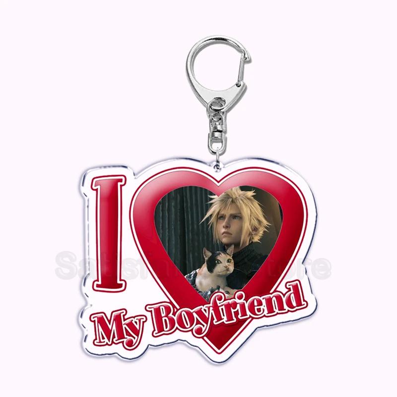Pfp Sephiroth Acrylic KeyChain Pendant Key Ring I Love My Boyfriend Girlfriend Pink Heart Keyring for Bag Pendant Jewelry Gifts