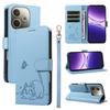 For Oppo A5 Energy 5G (China)/Oppo A5 Pro 5G (Global) Case Cat Pattern Imprint Leather Phone Cover with Wrist Strap