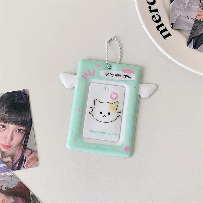 Cute Small Wings Card Holder Photocard Holder Idol Photo Display Protect Storage Card Keychain Bag Pendant Keyring Birthday Gift