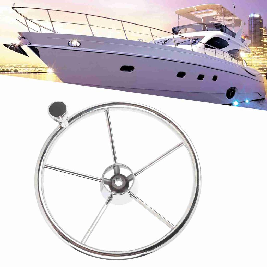 13.5in 5 Spoke Steering Wheel with Knob Stainless Steel Universal Marine Boat Accessories