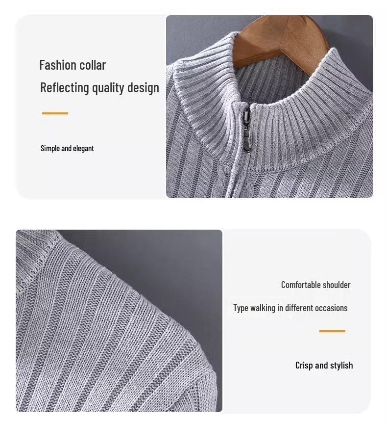 Gestreifter Strick-Reißverschluss-Cardigan für Herren - Warmes Langarm für Herbst/Winter