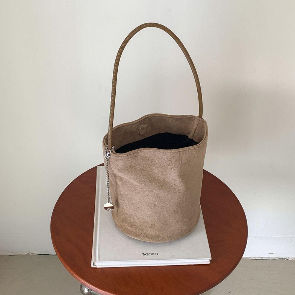 

Purse Matte Pu Leather Shoulder Bag Vintage Underarm Bag Vintage Suede Bucket Bag Girls абрикосовый