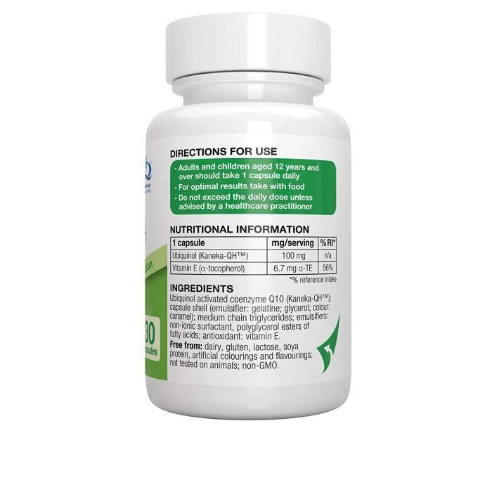 Vesisorb ubiquinol-qh coq10 100mg, coenzyme q10 sous forme active pour une absorption accrue, puissant antioxydant, 30 capsules