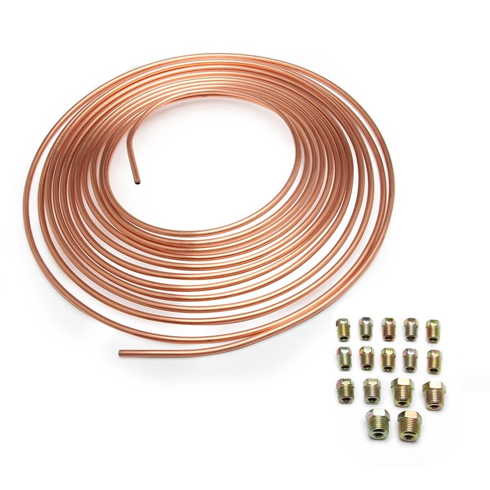 25FT 7.62m Car Roll Tube Coil of 3/16" OD Copper Nickel Brake Pipe Tube Tubing & 16PCS Nuts Galvanized Copper Hose Line Piping