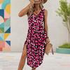 Women Plus Size Printed Sleeveless U Neck Tank Dress High Side Slit Midi Dress