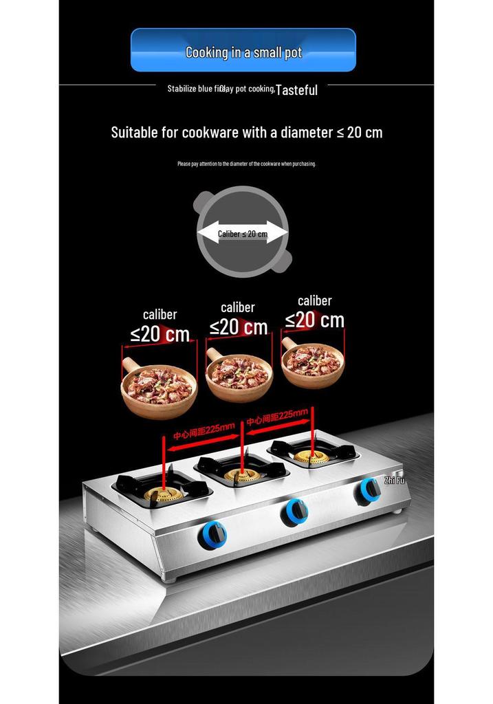 Zhigao Commercial Multi-Head Natural Gas Stove - 4-Burner with Clay Pot & Flameout Protection
