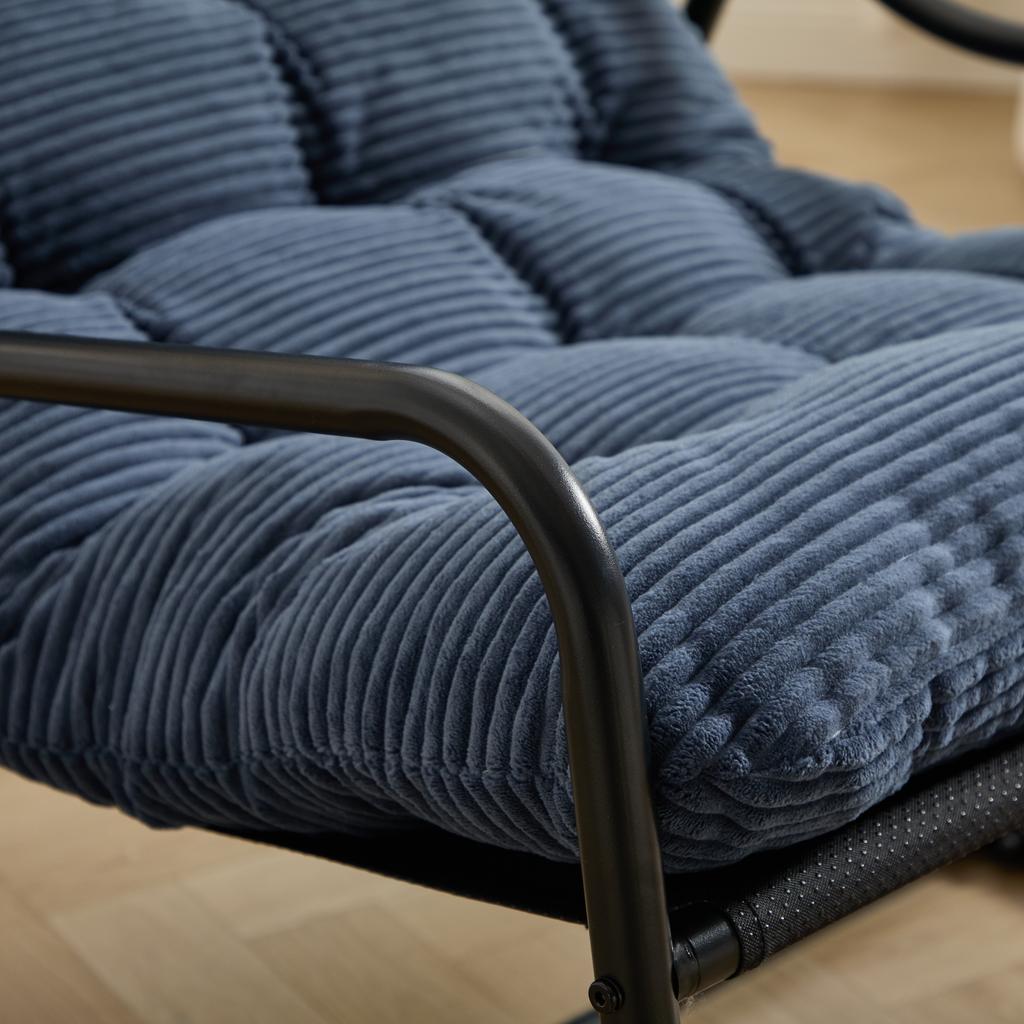 Outdoor Rocking Chair, Comfy Cushion, with Soft Thick Cushion,for Living Room, Bedroom, Reading Room, Black Frame with Navy blue Cushion