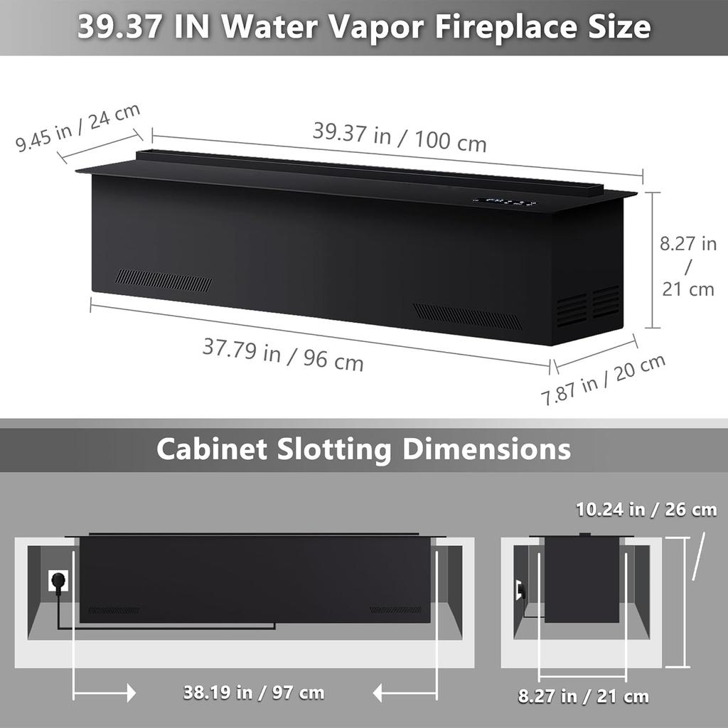 Aflyever 3D Wasserdampf Elektrischer Kamin Eingebaut Realistisches Flammen-Dampf mit Fernbedienung APP