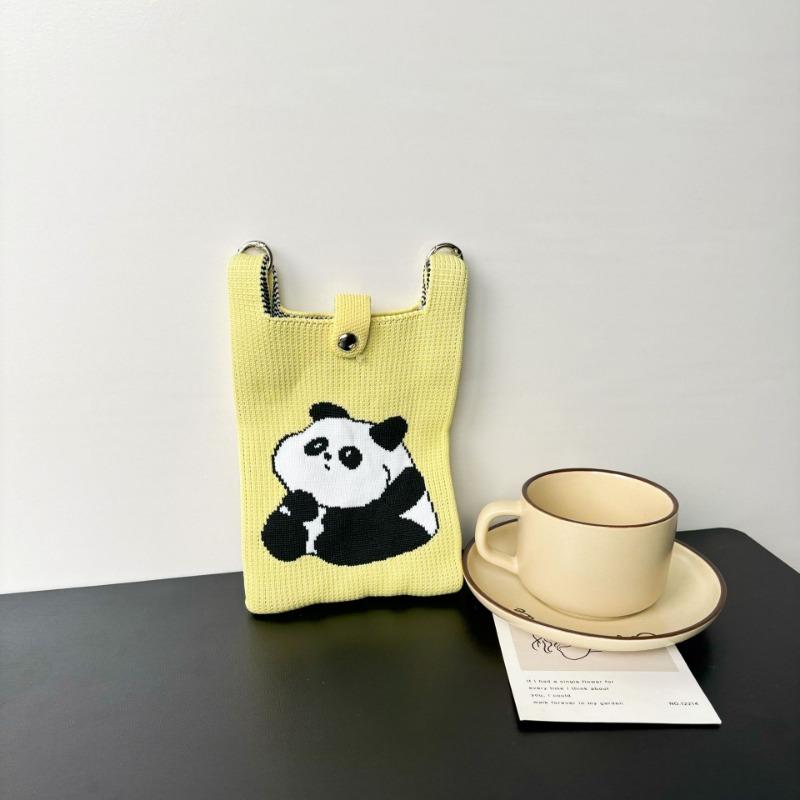 Panda Mobile Phone Bag Cute Knitted Bag High Sense Personality Versatile Dopamine Shoulder Messenger Bag Dopamine Wind