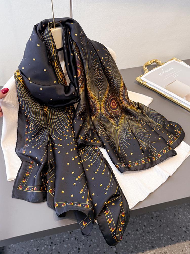 Elegant Women Satin Silk Scarf Beach Wrap Shawl Ladies Vintage Print Sunscreen Bandanas Hijab Mujer Boho Scarve Pareo Casual New