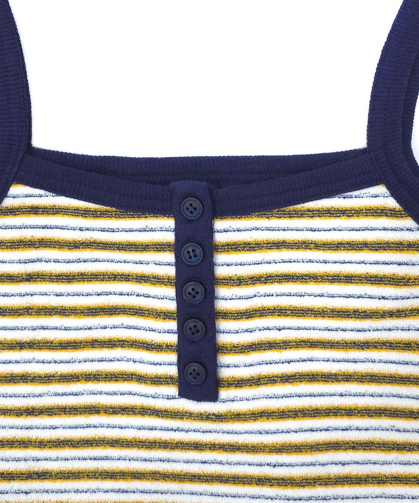 Soipeuyukaen Cotton Terry Stripe Button Sleeveless Top