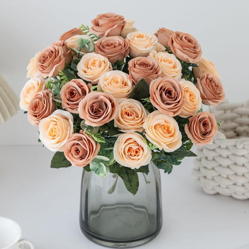 

Artificial Flowers Nordic Roses Silk Wedding Home Bridal Bouquets Outdoor Courtyard Table Decor Holiday DIY Cheap Shooting Props 1pc глибокий рожевий колір
