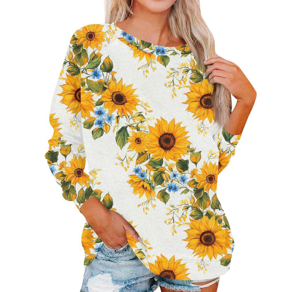 Damen Modisches Rundhals Schulter Langarm Bedrucktes Lässiges Pullover-Oberteil