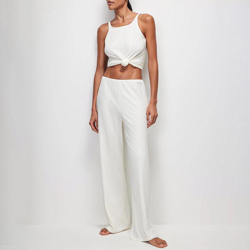 Autumn and winter new knitted fabric vest trousers two-piece set comfortable casual European and American women's pajamas loungewear