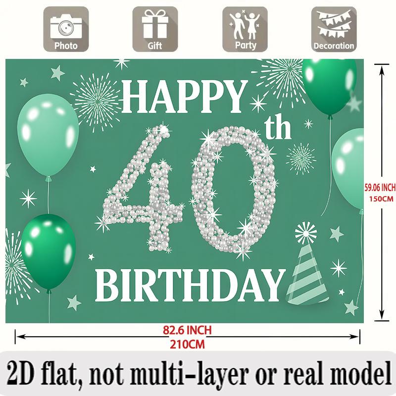 40th Birthday Banner, Polyester Photo Backdrop Wall Decor for Celebration