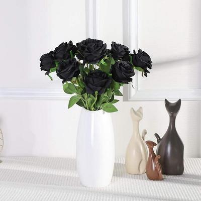 10 Stück Hochzeitsstrauß Künstliche Rosen Künstlicher Latex Echte Haptik Rosenblume Braut Für Heimdekorationen Kunstblumen Schwarze Rosen