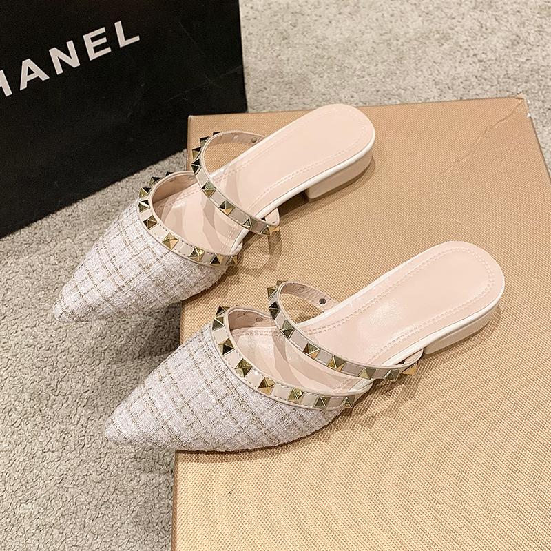 Rivet Pumps Slippers Women Luxury Sexy for Women Gladiator Sandals Shoes 2024 Summer New Pointed Shallow Mouth Women Slippers