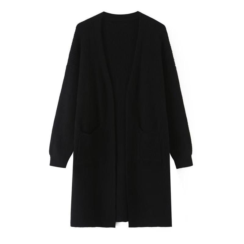 Dames Lange V-hals Cardigan Trui Losse Pasvorm Casual Chic Bovenkleding In Effen Kleuren