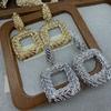 Metal Wind Wheat Ears Square Pendant Earrings Light Luxury High-End Earrings Fashion Exaggerated Temperament Earrings